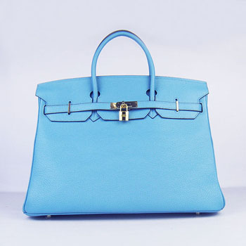 Hermes Birkin 40Cm Togo Leather Handbags Light Blue Gold